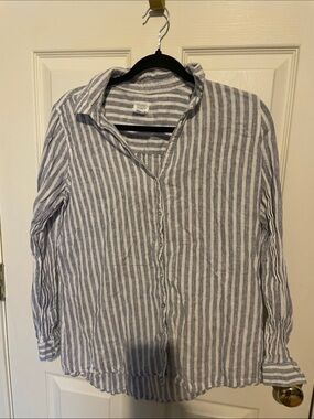 Sigrid Olsen linen blend Striped Button-Up Shirt - Blue & White